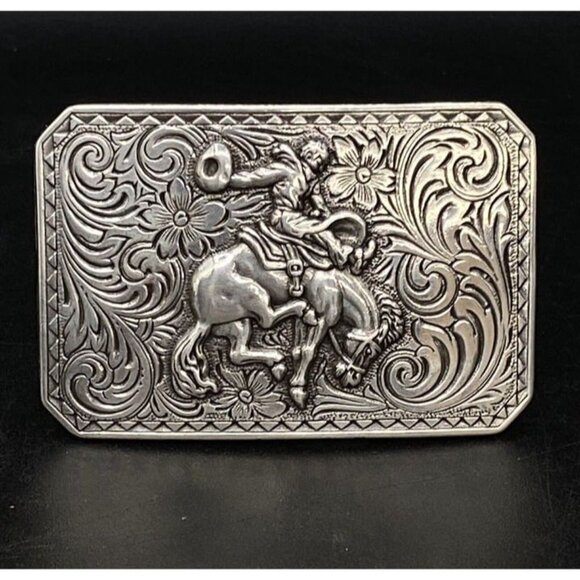 Nocona Cowboy Rodeo Bucking Bronco Belt Buckle Western Floral Scroll 2” X 3” - Picture 1 of 5